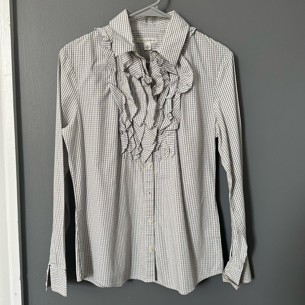 Banana Republic Plaid Ruffle Button-Down